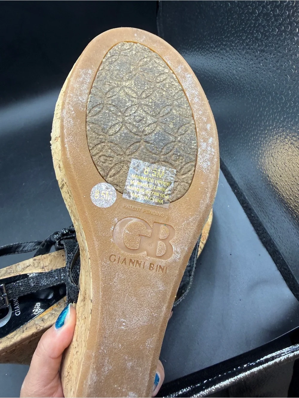 Gianni Bini Black Beaded Cork Wedge Sandals